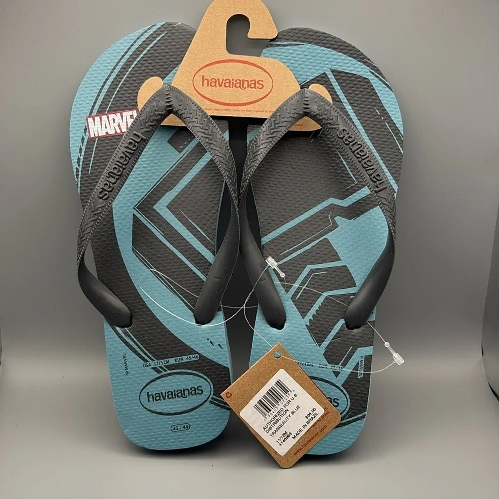 Havaianas Marvel Blue and Grey Flip Flops size 11/12, new.